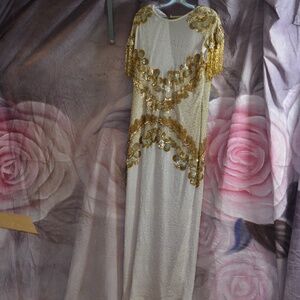 100% SILK BEADED SEQUINED FORMAL DRESS SZ 2XL
